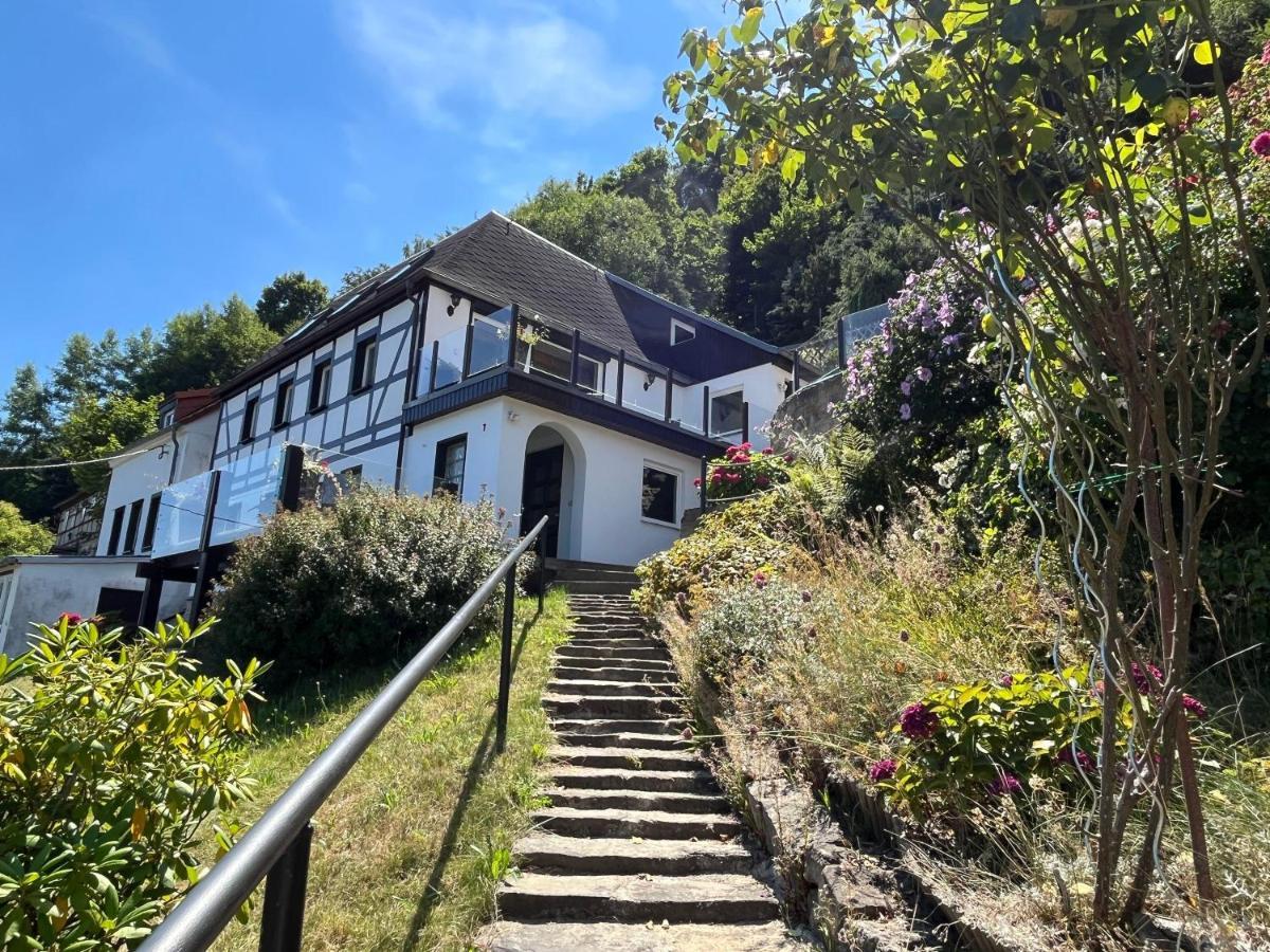 Saechsische-Schweiz-Ferienhaus-Wohnung-1-Mit-Elbblick-Sauna-Und-Kamin Кенігштайн-ан-дер-Ельбе Екстер'єр фото